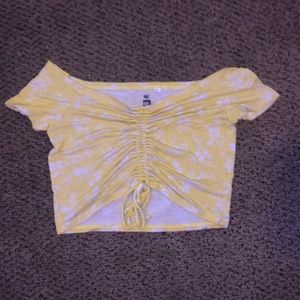 Yellow Flower Off Shoulder Crop Top